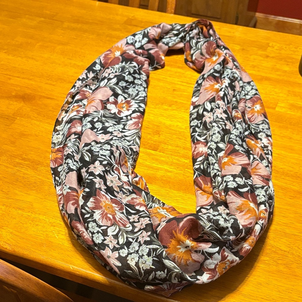 Floral Infinity Scarf - Black and Pink